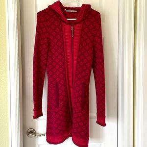 Athleta Summit Full Zip Wool Sweater Jacket Hood Nordic Fair Isle Ruby Size S